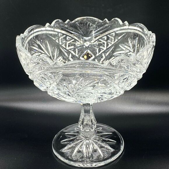 Vintage Exquisite Star of David Cut Crystal Footed Pedestal Bowl Candy Dish 7" - Picture 1 of 12